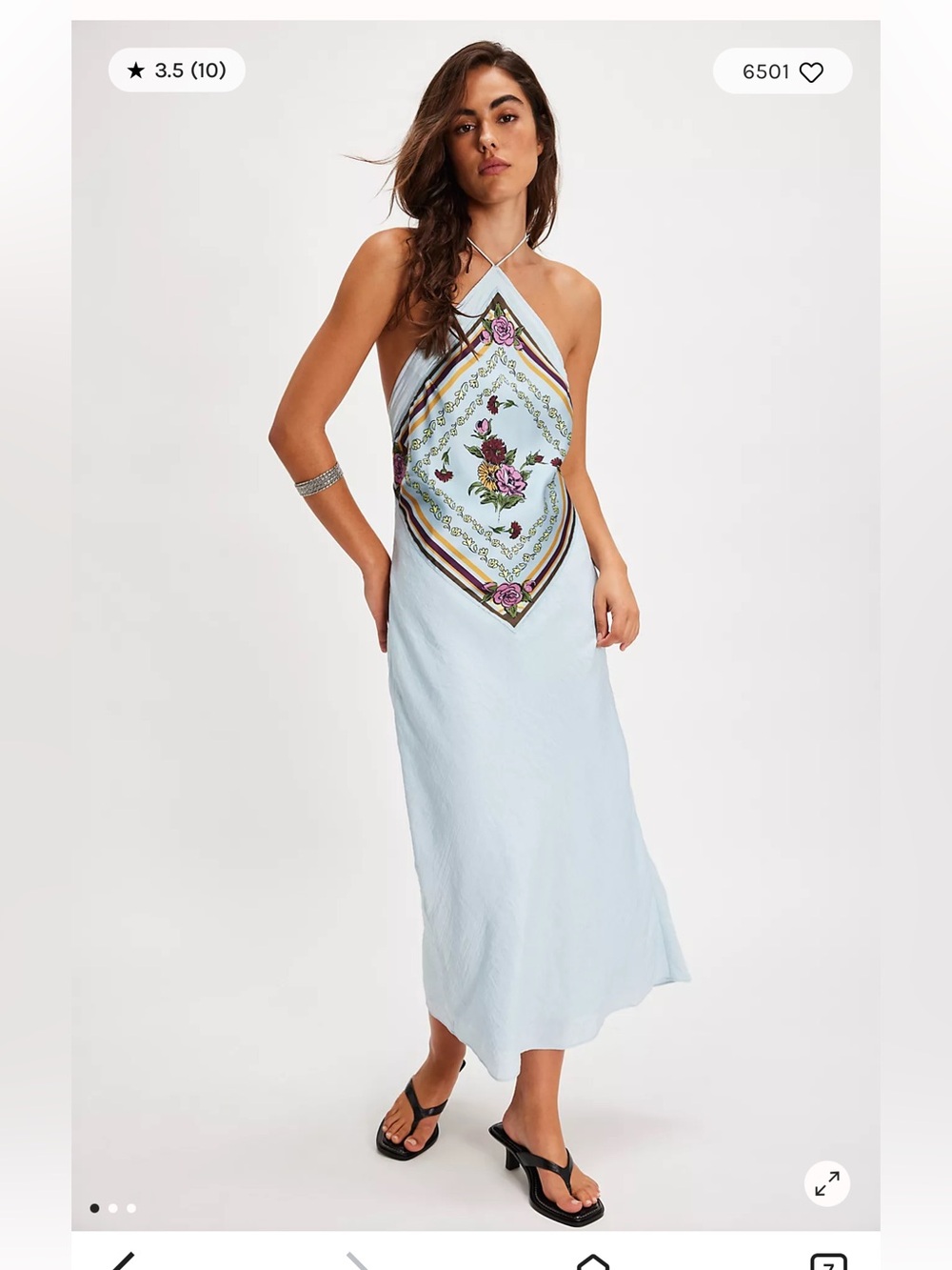 Free People Citrine Floral Scarf Printed Halter Backless Midi Dress M
